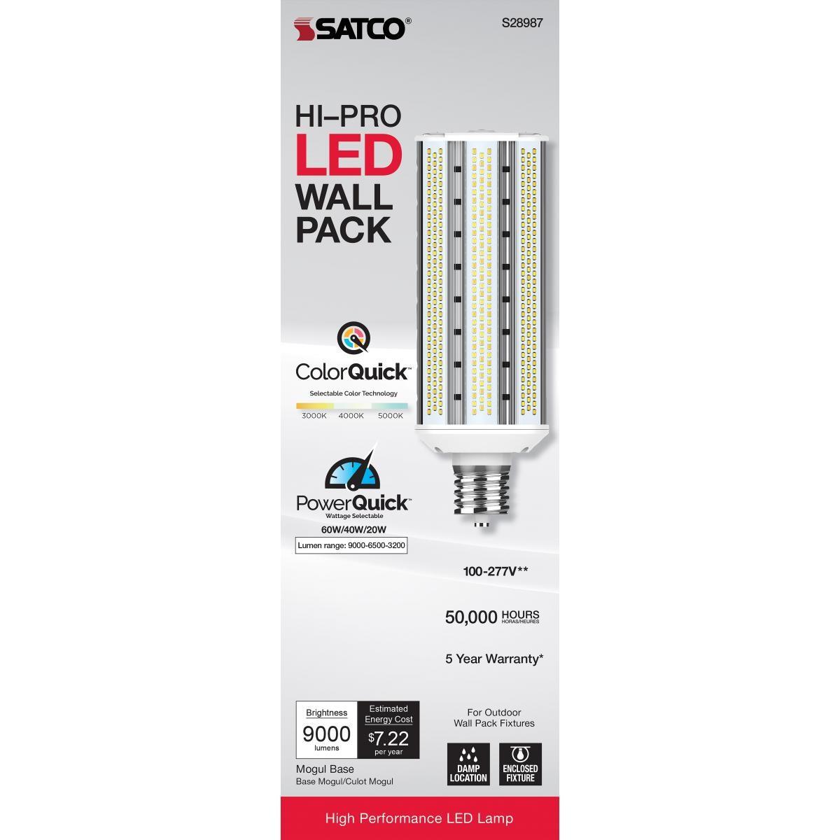 Wall Pack/Shoebox LED Retrofit Lamp, 60W, 9000 Lumens, Selectable CCT, 30K/40K/50K, EX39 Mogul Extended Base, 120-277V