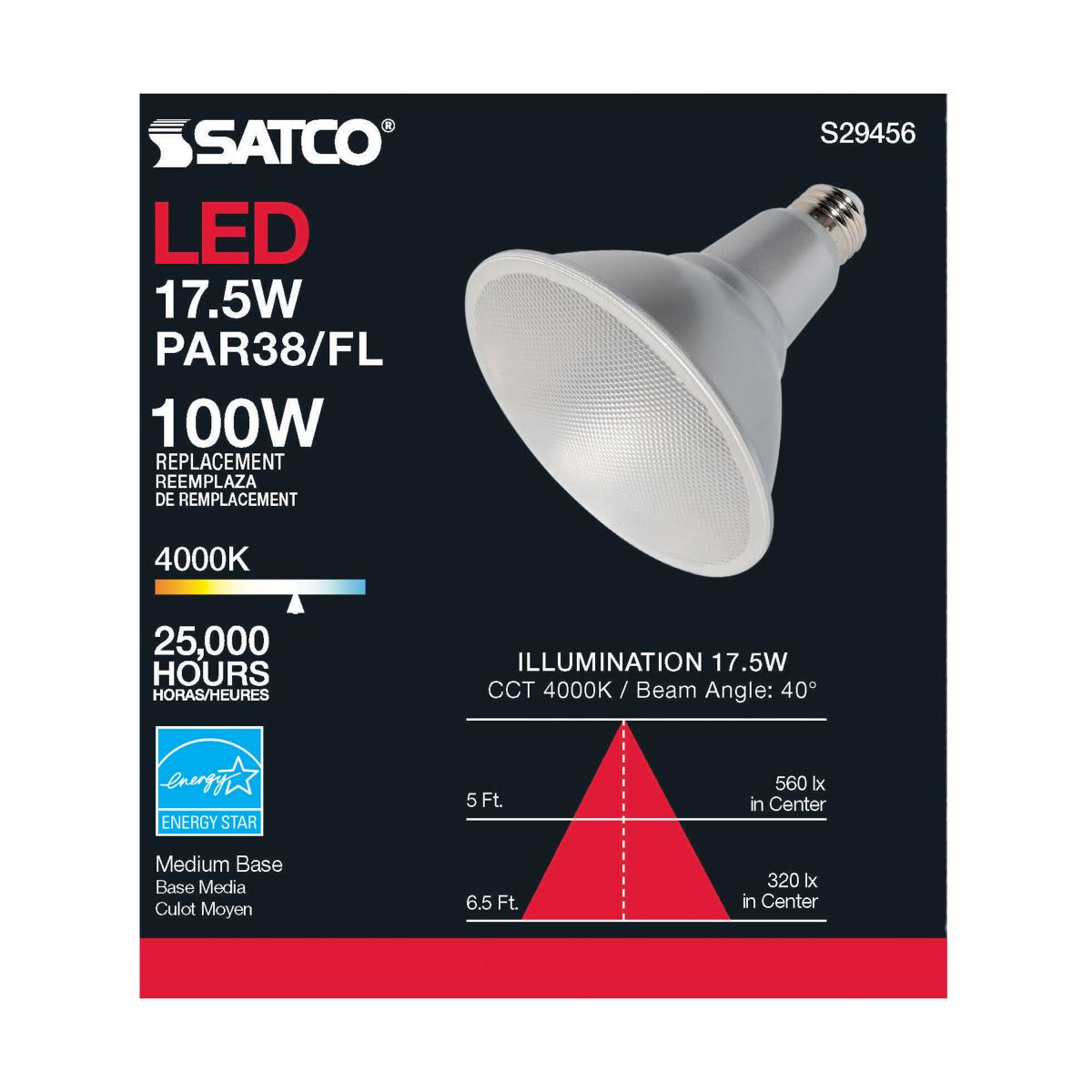 PAR38 LED Bulb, 17 Watts, 1400 Lumens, 100W Equal, 4000K, E26 Medium Base, 40° Flood - Bees Lighting