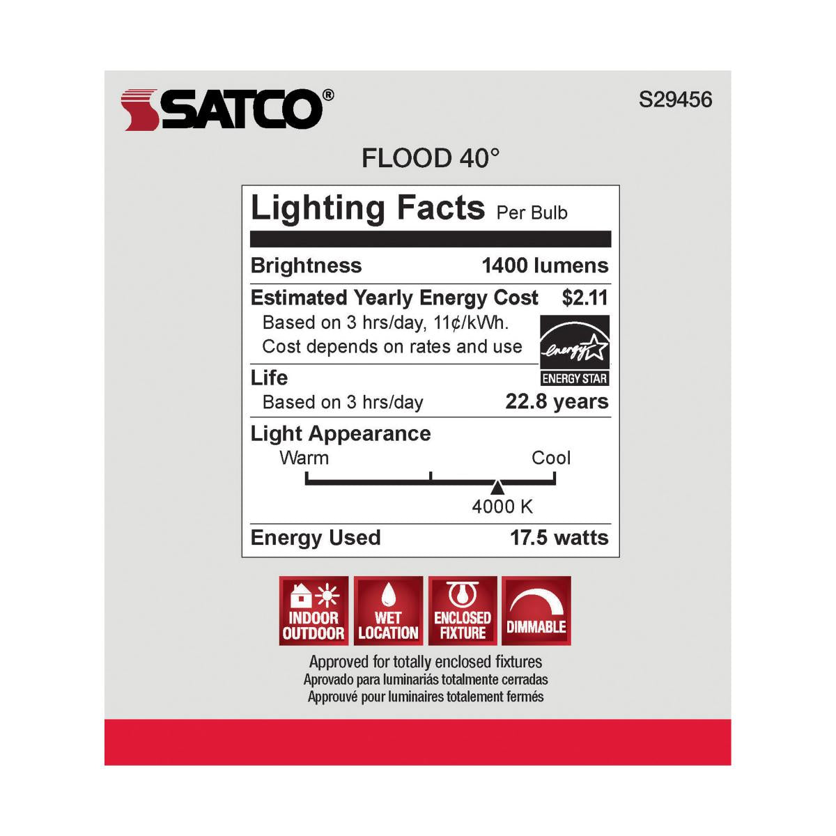 PAR38 LED Bulb, 17 Watts, 1400 Lumens, 100W Equal, 4000K, E26 Medium Base, 40° Flood - Bees Lighting