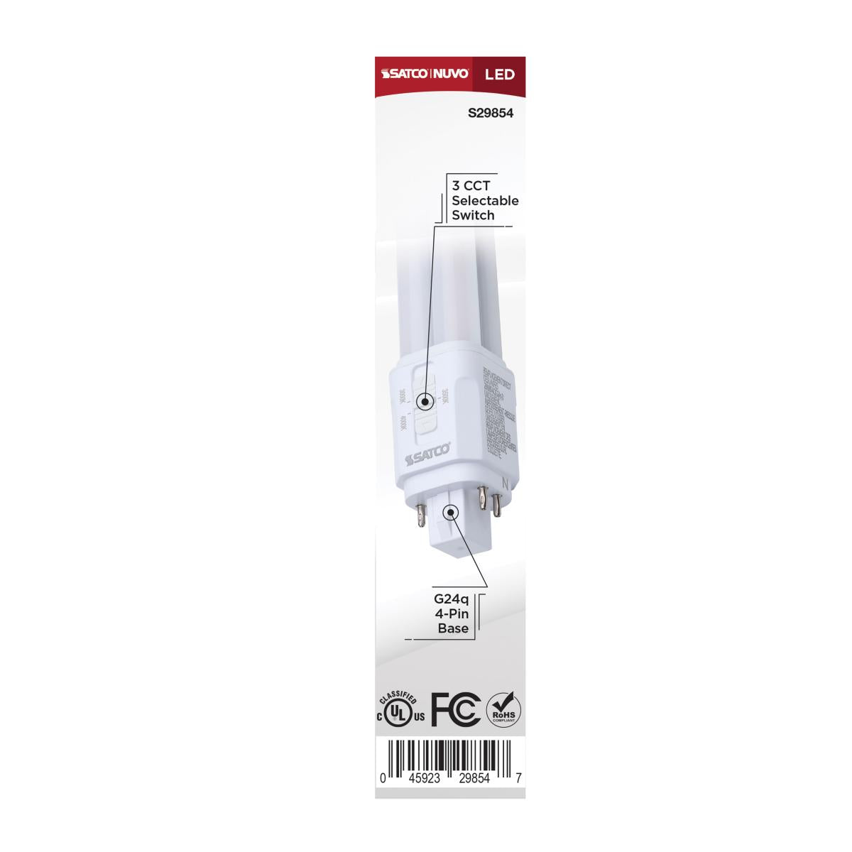 4 pin PL LED Lamp, 9.5W, 1200 Lumens, Direct or Bypass, 30K|35K|40K, G24q Base - Bees Lighting