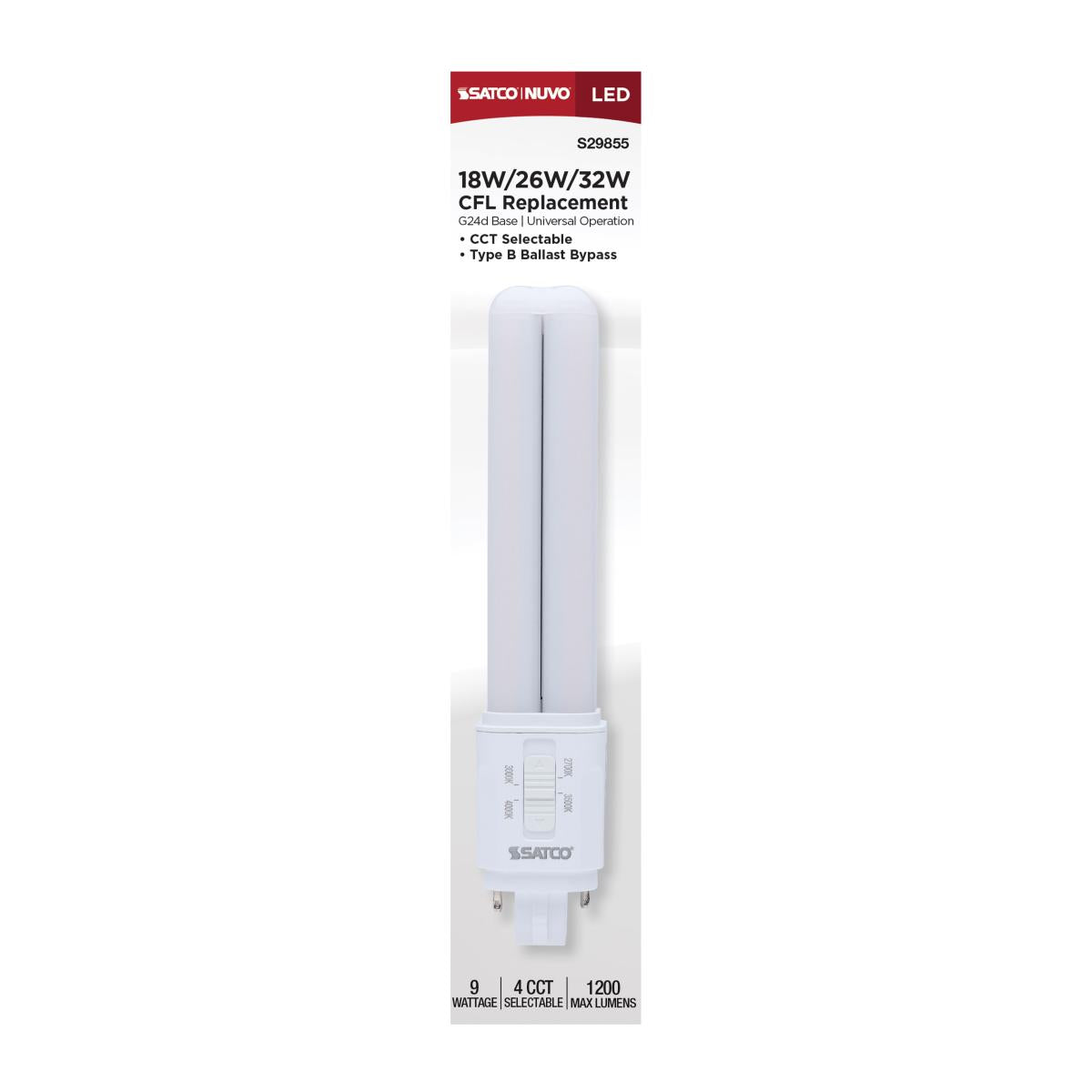2 pin PL LED Lamp, 9W, 1200 Lumens, Ballast Bypass, 27K|30K|35K|40K, G24d Base - Bees Lighting