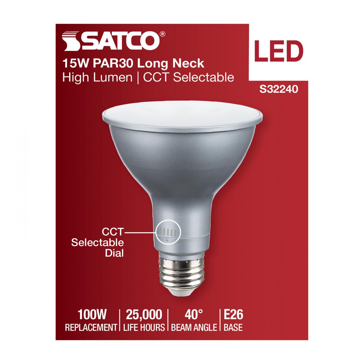 PAR30 Long Neck LED Bulb, 15W, 1800 Lumens, 27K|30K|40K|50K, E26 Base, 40° Flood, 120V - Bees Lighting
