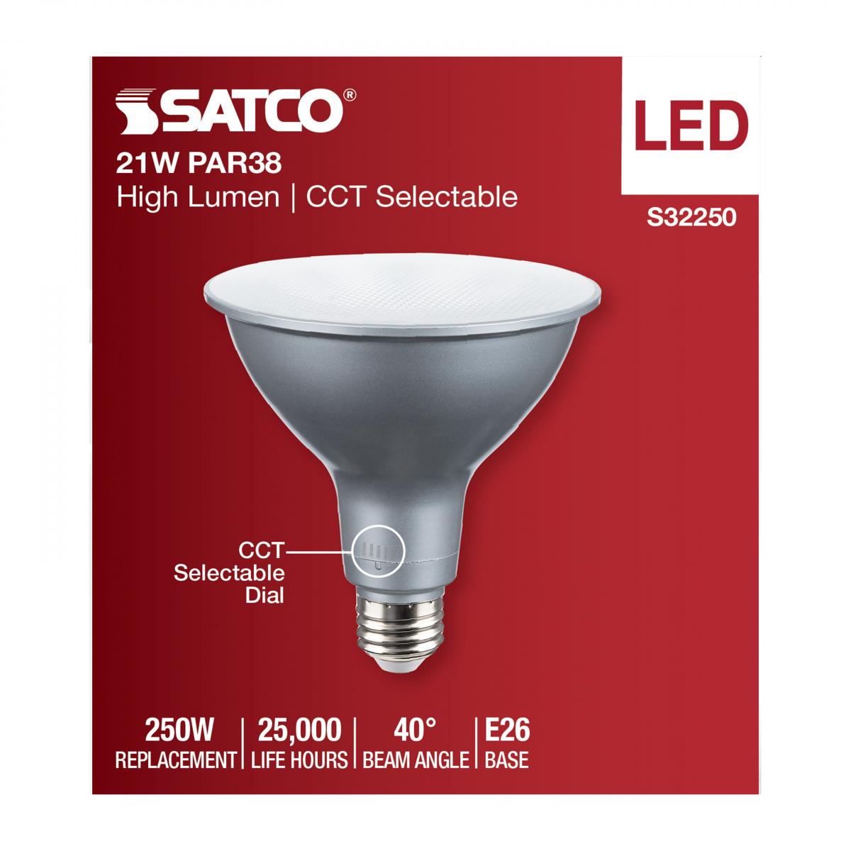 PAR38 LED Bulb, 21W, 3000 Lumens, Selectable 2700K to 5000K, E26 Base, 40° Flood, 120V - Bees Lighting