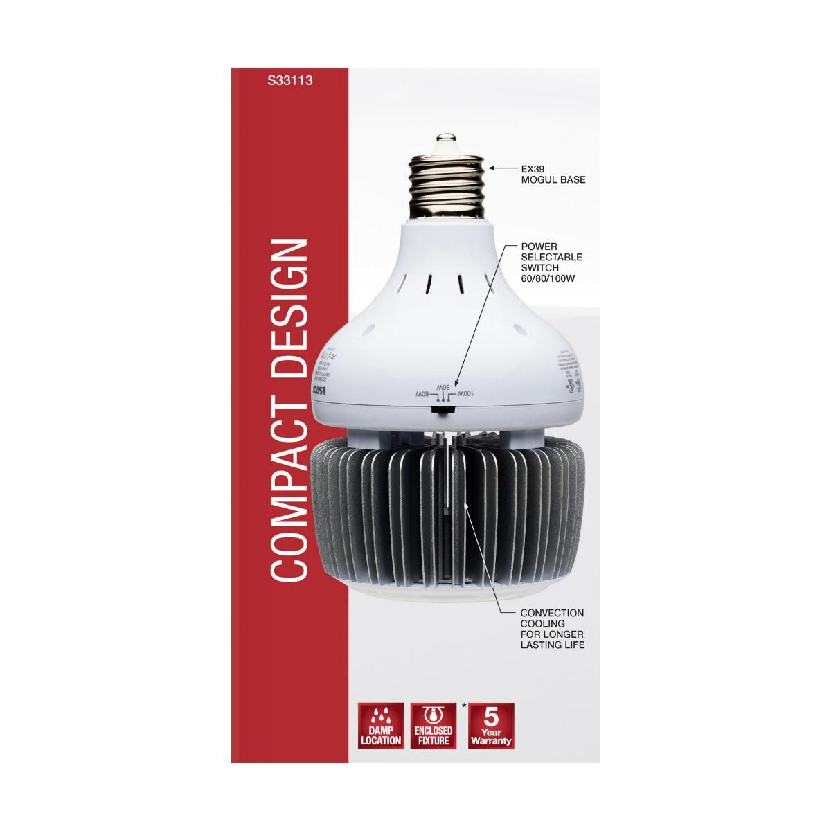 Hi-Pro LED High Bay Bulb, 60W|80W|100W, 14000 Lm, 5000K, 320W MH Equal, EX39 Mogul, 120-277V - Bees Lighting