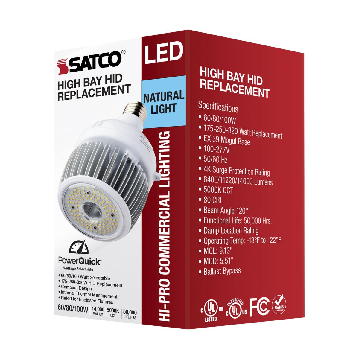 Hi-Pro LED High Bay Bulb, 60W|80W|100W, 14000 Lm, 5000K, 320W MH Equal, EX39 Mogul, 120-277V - Bees Lighting