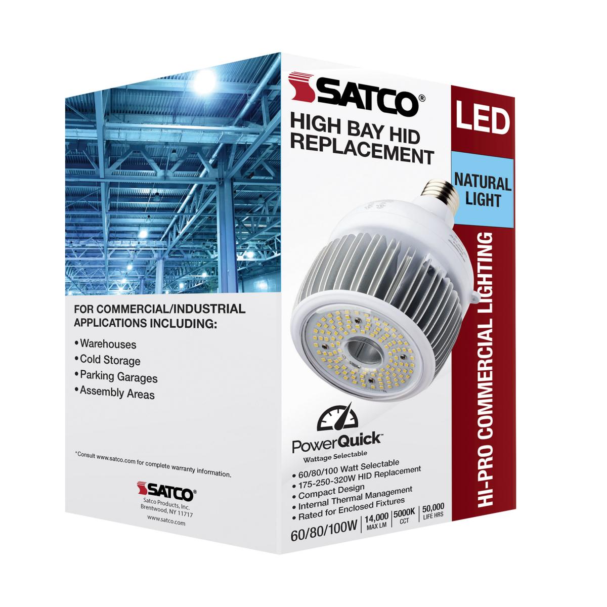Hi-Pro LED High Bay Bulb, 60W|80W|100W, 14000 Lm, 5000K, 320W MH Equal, EX39 Mogul, 120-277V - Bees Lighting