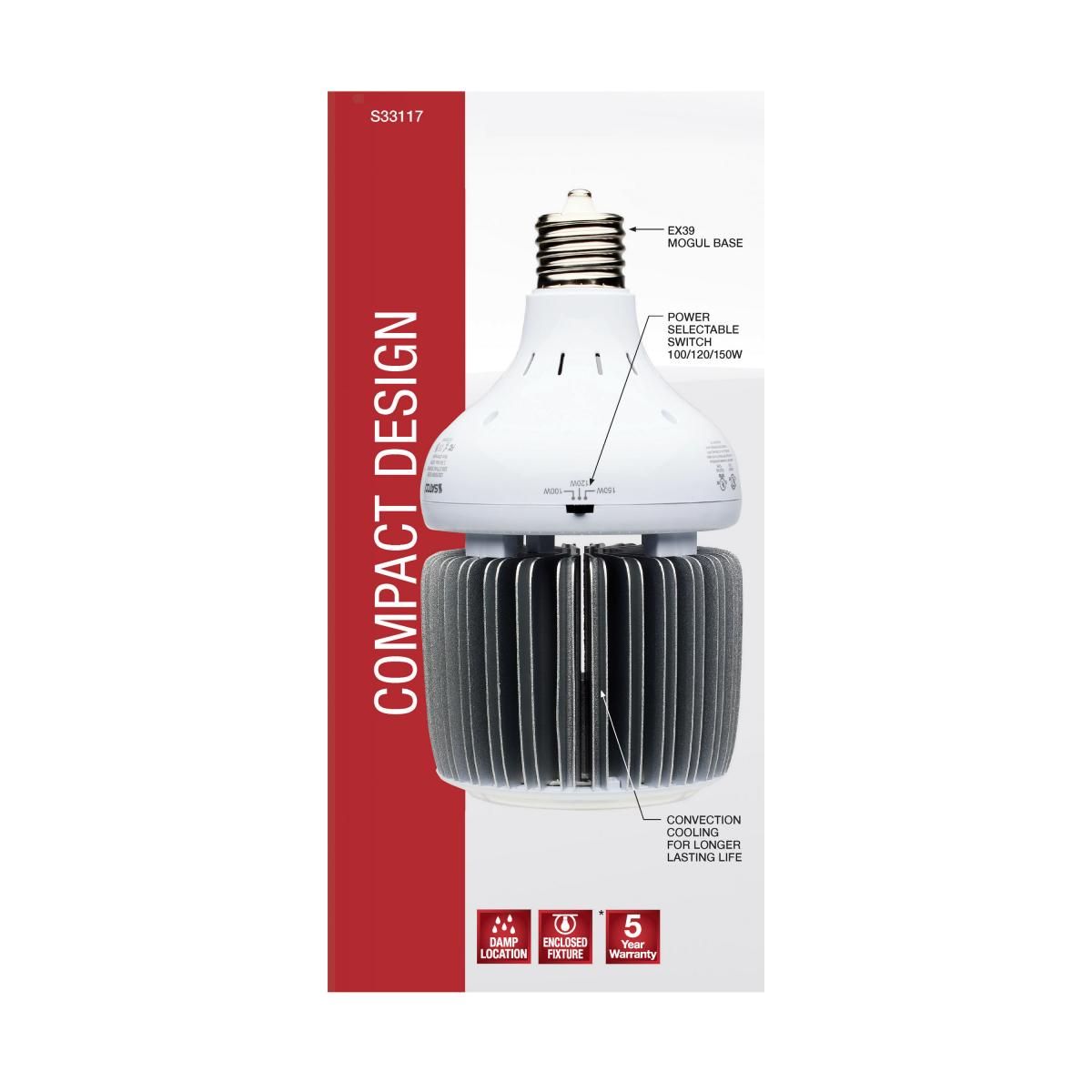 Hi-Pro LED High Bay Bulb, 100W|120W|150W, 21000 Lm, 5000K, 600W MH Equal, EX39 Mogul, 120-277V - Bees Lighting