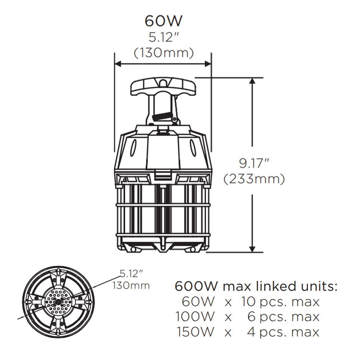 Temporary Work Light, 60W, 6000 Lumens, 6ft Cord & Plug, 120V - Bees Lighting