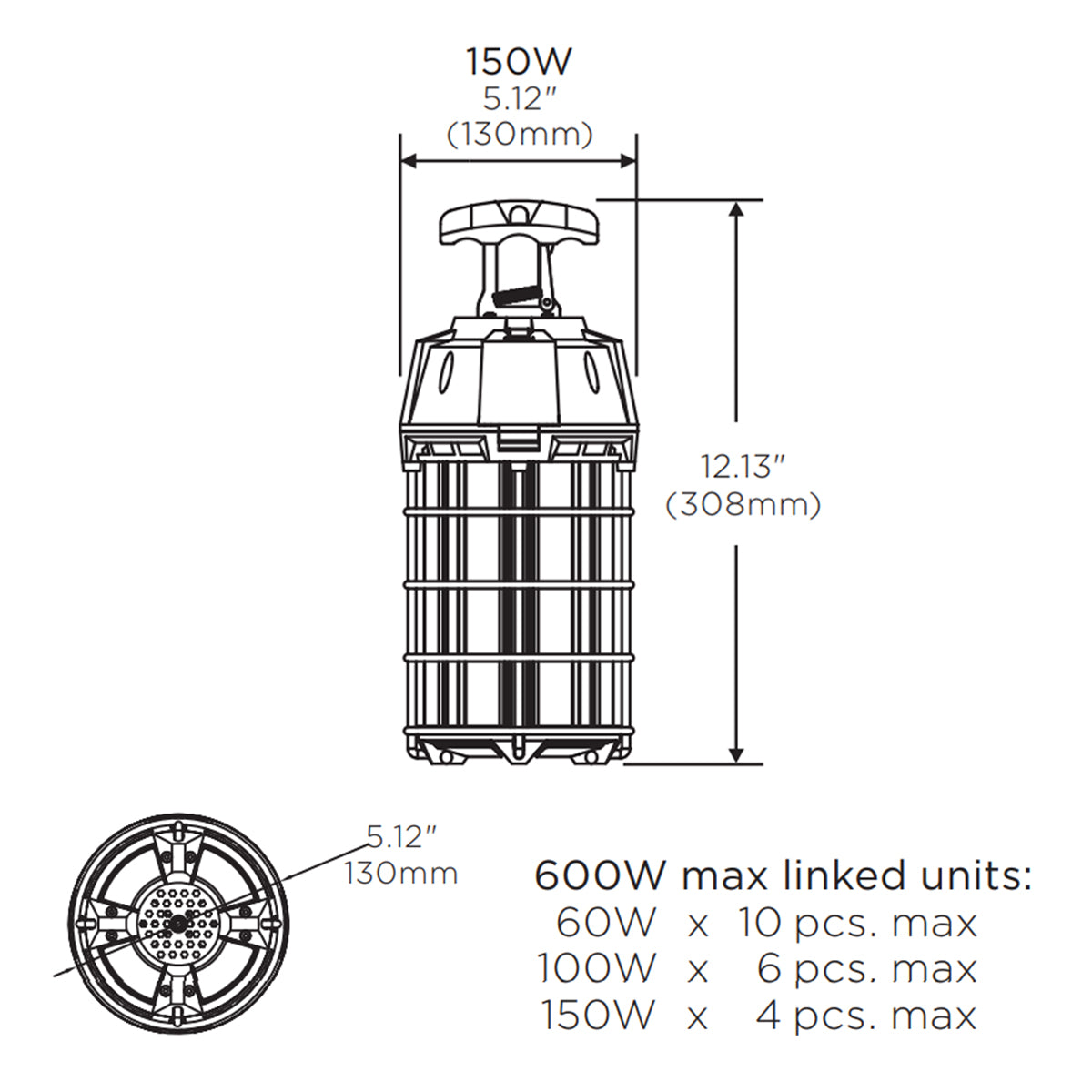 Temporary Work Light, 150W, 15000 Lumens, 6ft Cord & Plug - Bees Lighting