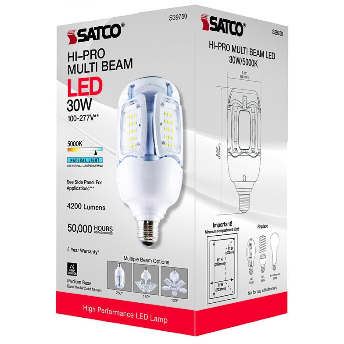 Hi-Pro Multi-Beam LED Lamp, 30 Watts, 4200 Lumens, 5000K, E26 Medium Base, 120-277V