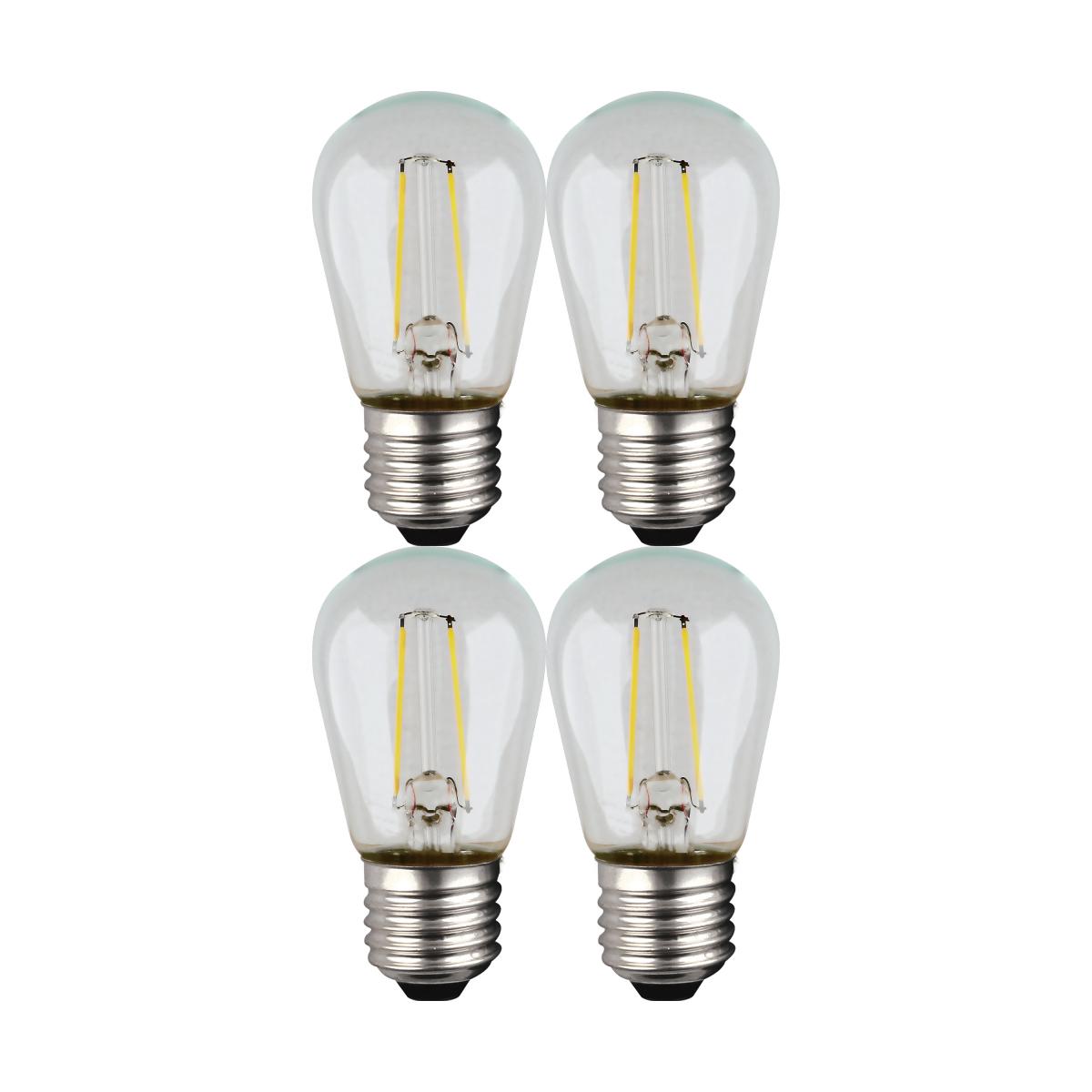S14 Filament LED Bulb, 1W, 100lm, 2700K, E26 Medium Base, Clear Finish, Pack of 4 - Bees Lighting