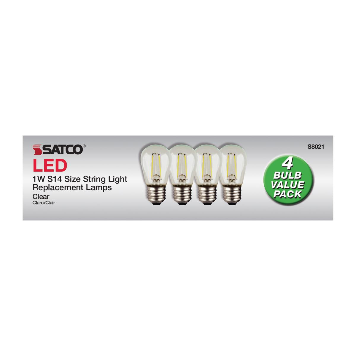 S14 Filament LED Bulb, 1W, 100lm, 2700K, E26 Medium Base, Clear Finish, Pack of 4 - Bees Lighting