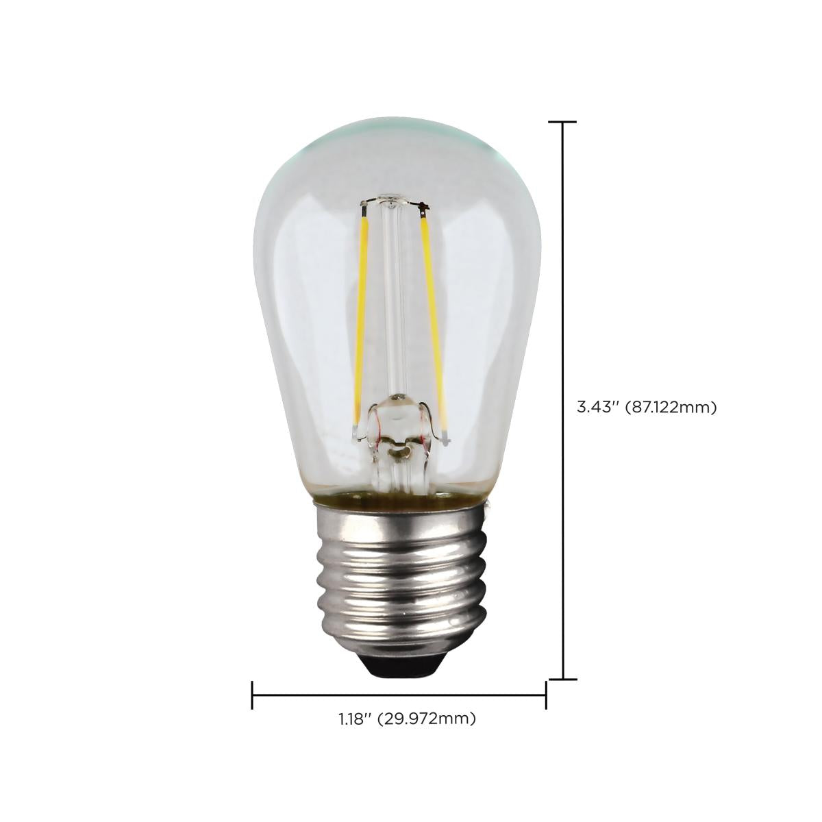 S14 Filament LED Bulb, 1W, 100lm, 2700K, E26 Medium Base, Clear Finish, Pack of 4 - Bees Lighting