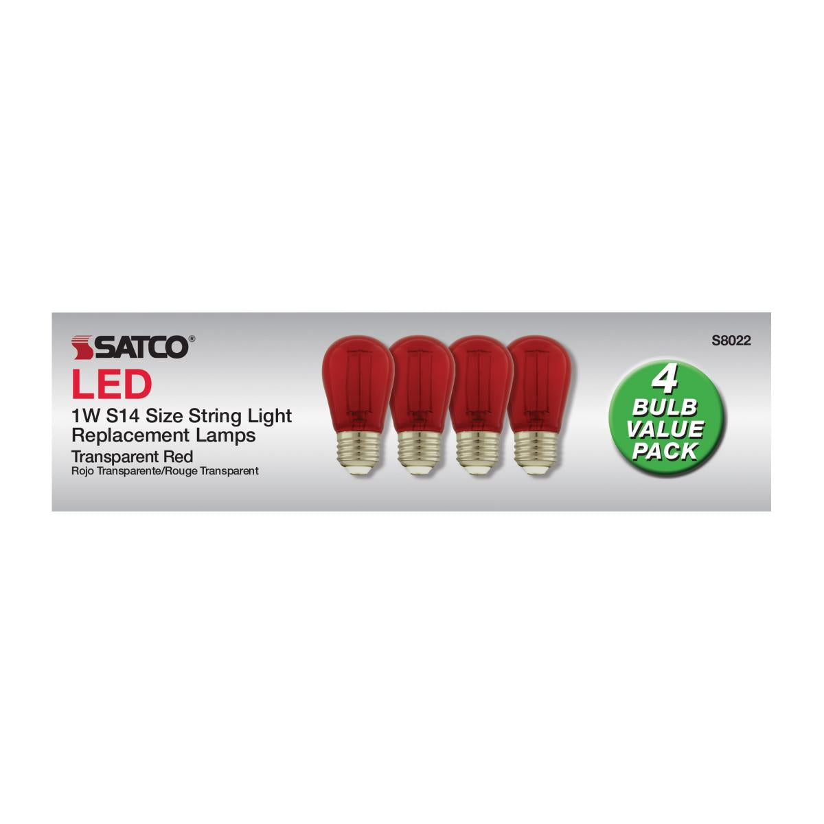S14 Filament LED Bulb, 1W, 10lm, E26 Base, Transparent Red Finish, Pack of 4 - Bees Lighting