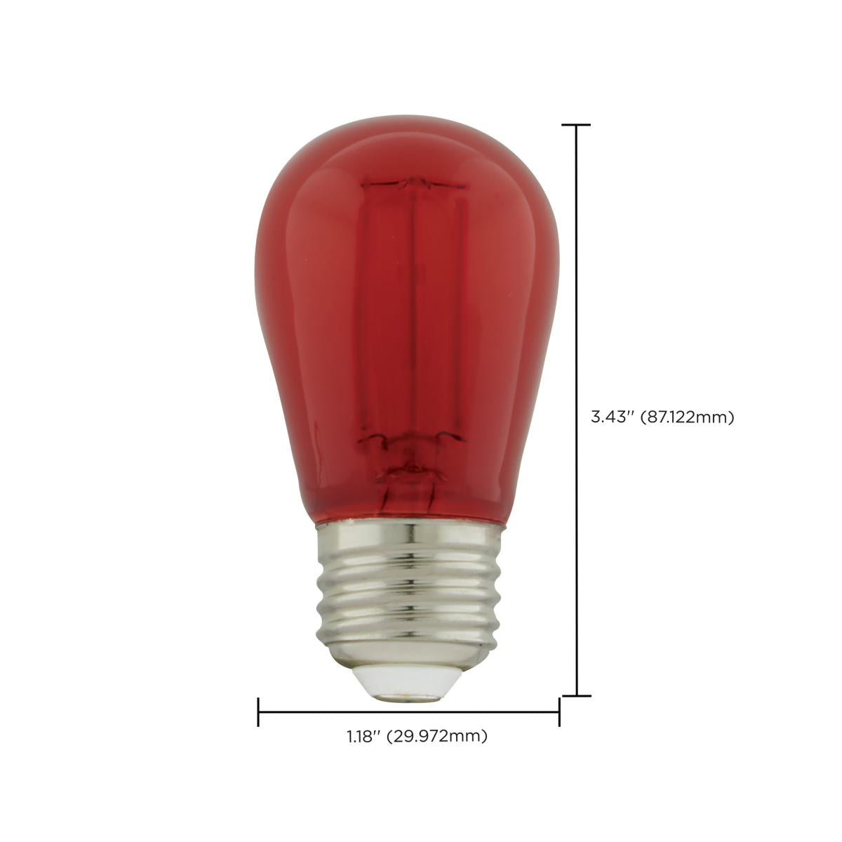 S14 Filament LED Bulb, 1W, 10lm, E26 Base, Transparent Red Finish, Pack of 4 - Bees Lighting