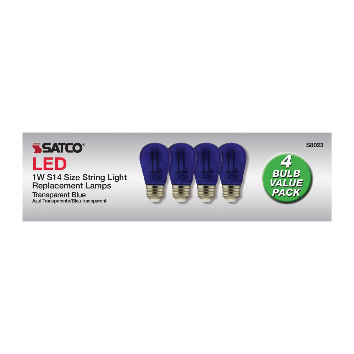S14 Filament LED Bulb, 1W, 5lm, E26 Base, Transparent Blue Finish, Pack of 4 - Bees Lighting
