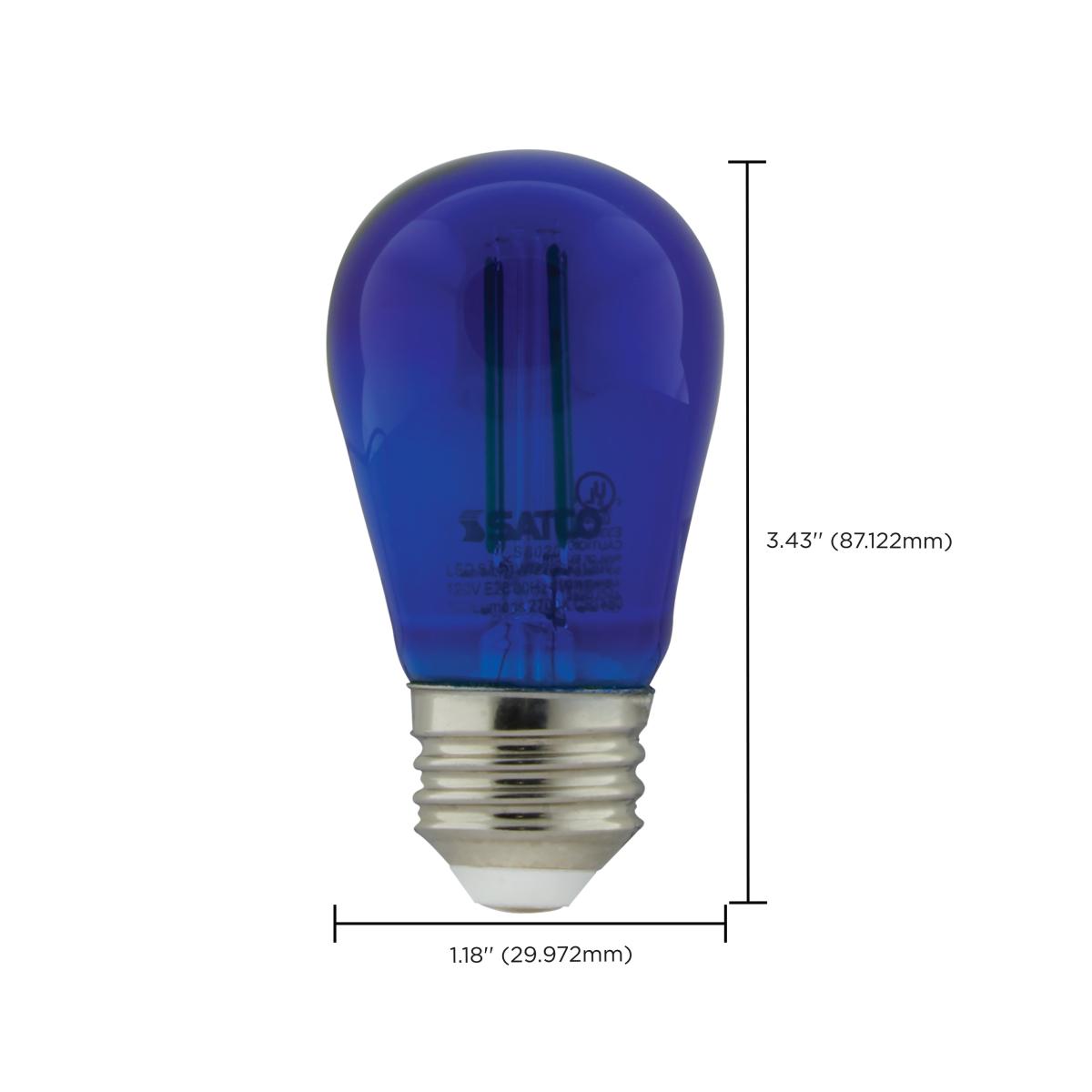 S14 Filament LED Bulb, 1W, 5lm, E26 Base, Transparent Blue Finish, Pack of 4 - Bees Lighting