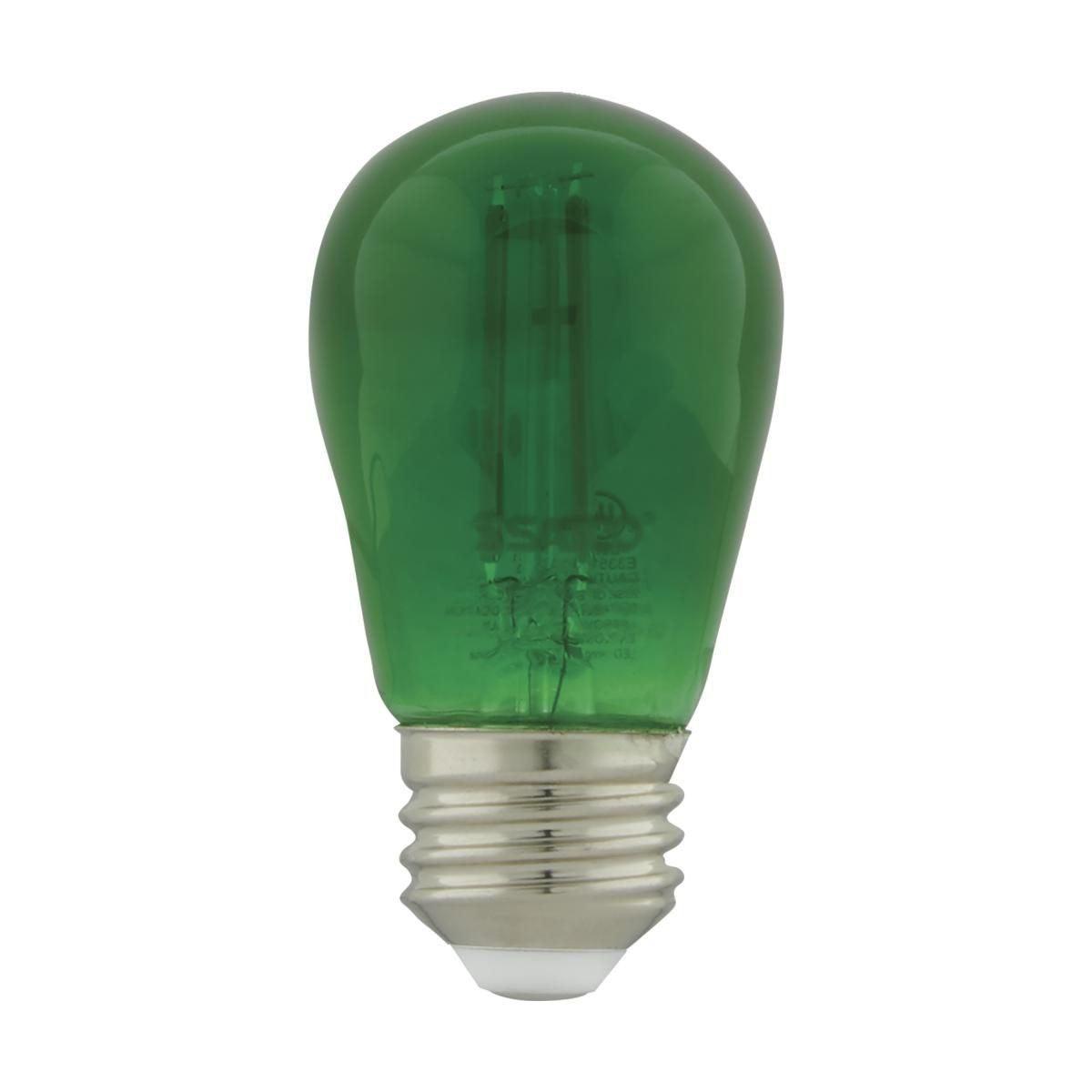 LED S14 Straight Tapered Bulb, 1 Watt, 30 Lumens, Green, E26 Medium Base, Green Finish, Pack Of 4 - Bees Lighting