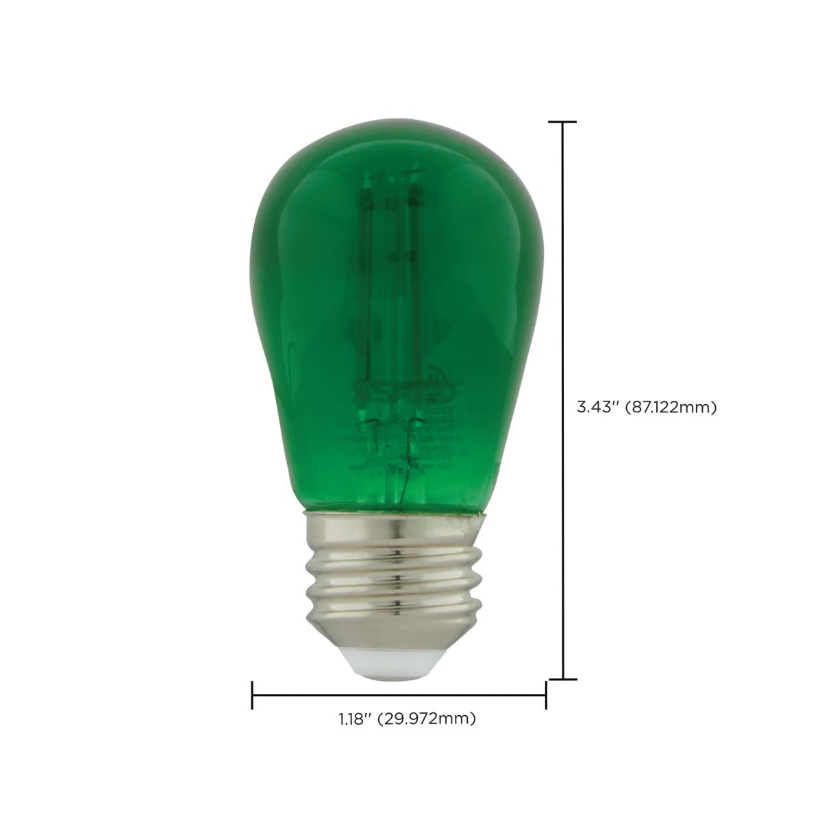 S14 Filament LED Bulb, 1W, 20lm, E26 Base, Transparent Green Finish , Pack of 4 - Bees Lighting