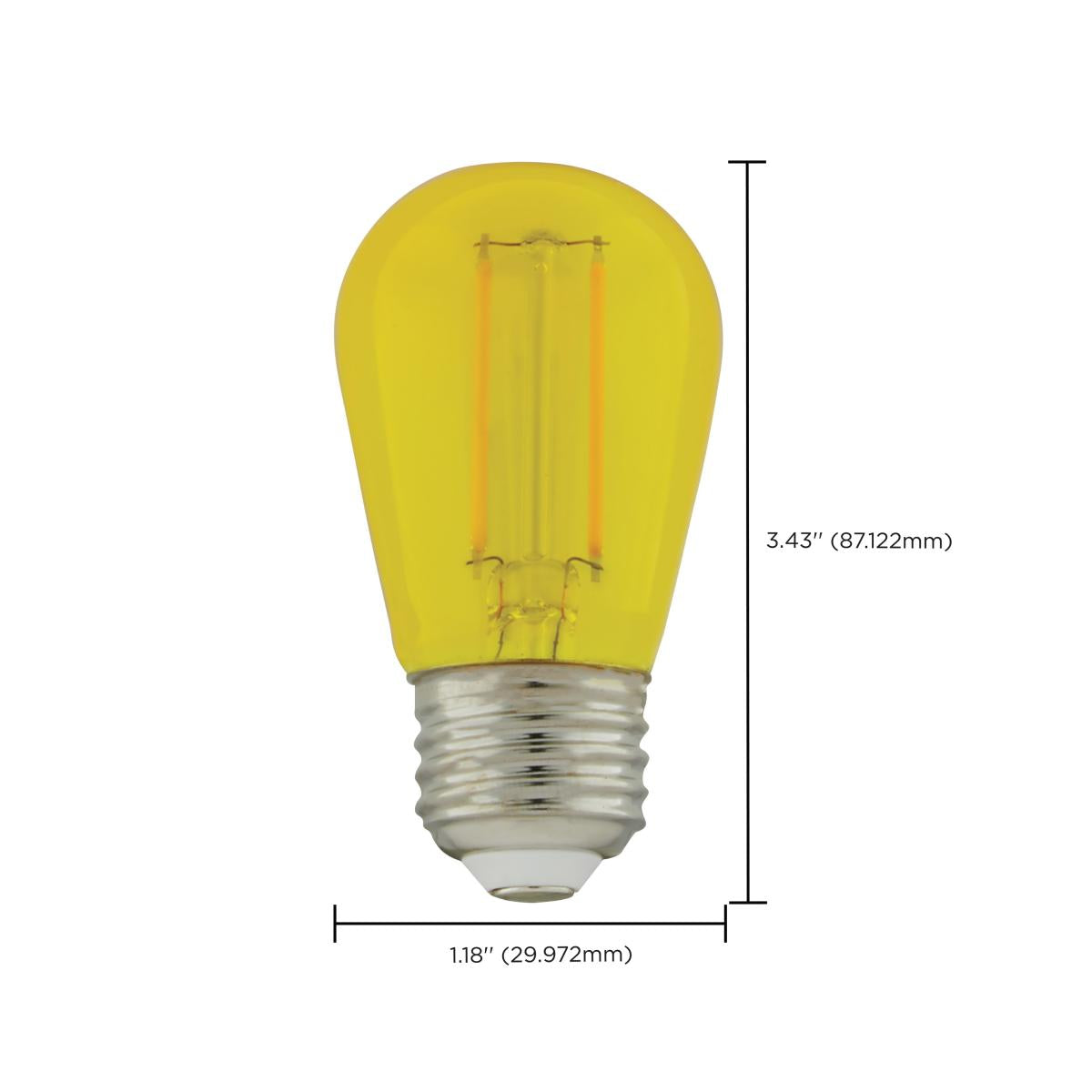 S14 Filament LED Bulb, 1W, 40lm, E26 Base, Transparent Yellow Finish , Pack of 4 - Bees Lighting