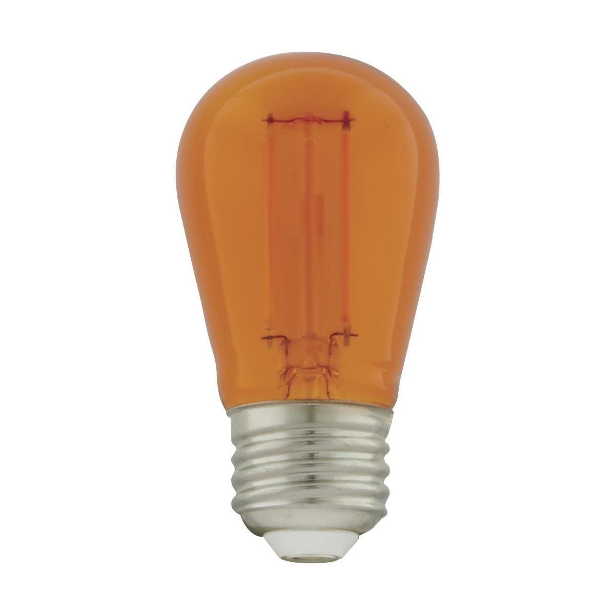 LED S14 Straight Tapered Bulb, 1 Watt, 90 Lumens, Orange, E26 Medium Base, Clear Finish, Pack Of 4 - Bees Lighting