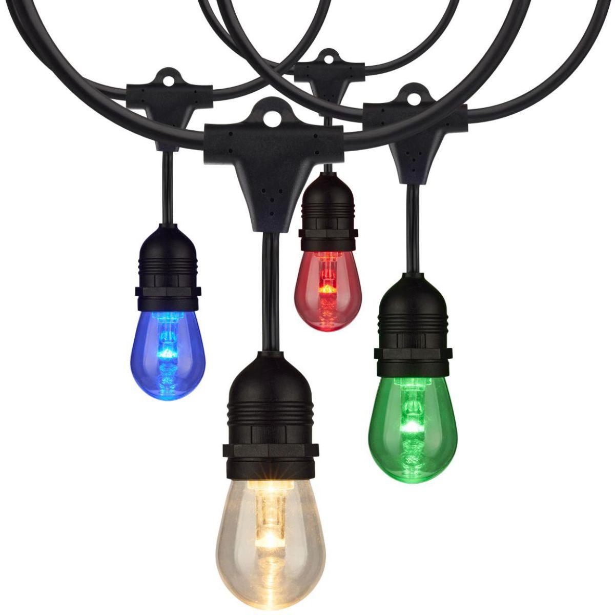Outdoor LED String Light, 24 Feet, 12 S14 bulbs, RGB and Tunable White Color Changing with Infrared Remote - Bees Lighting