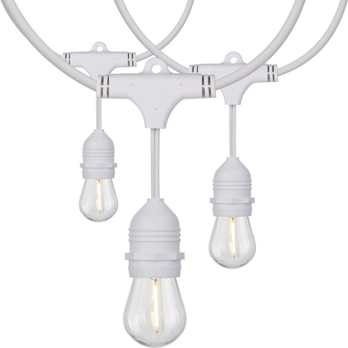 24 Feet LED String Light, 12 S14 bulbs, Warm White 2200K, 120V, Indoor/Outdoor, White Cord - Bees Lighting