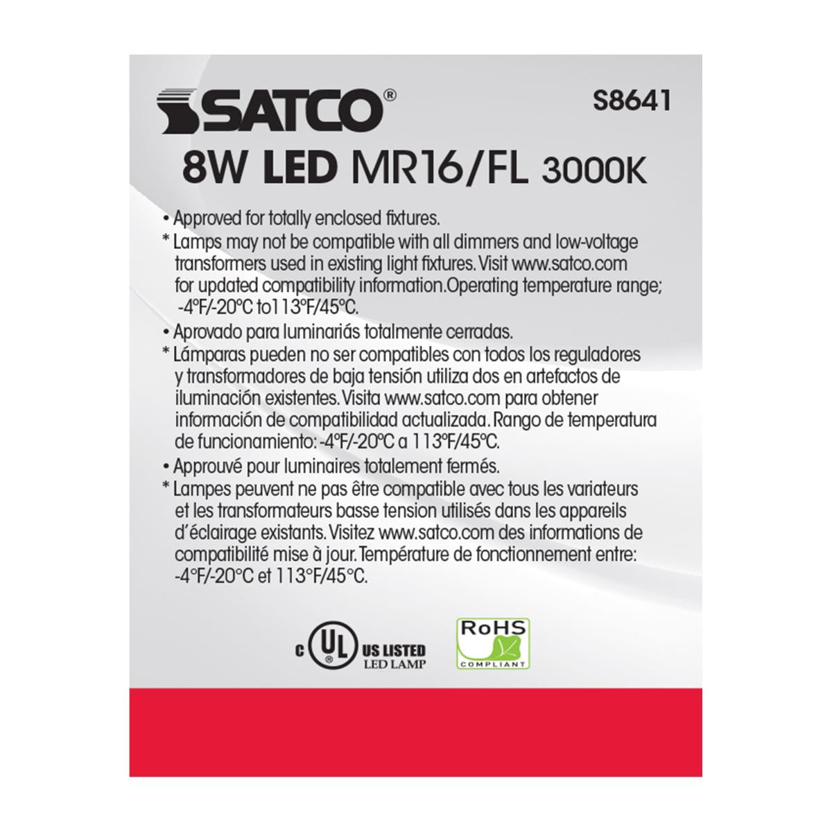 MR16 LED Bulb, 8 Watts, 490 Lumens, 3000K, 75W Equal, GU5.3 Base, 40° Flood, 12V - Bees Lighting