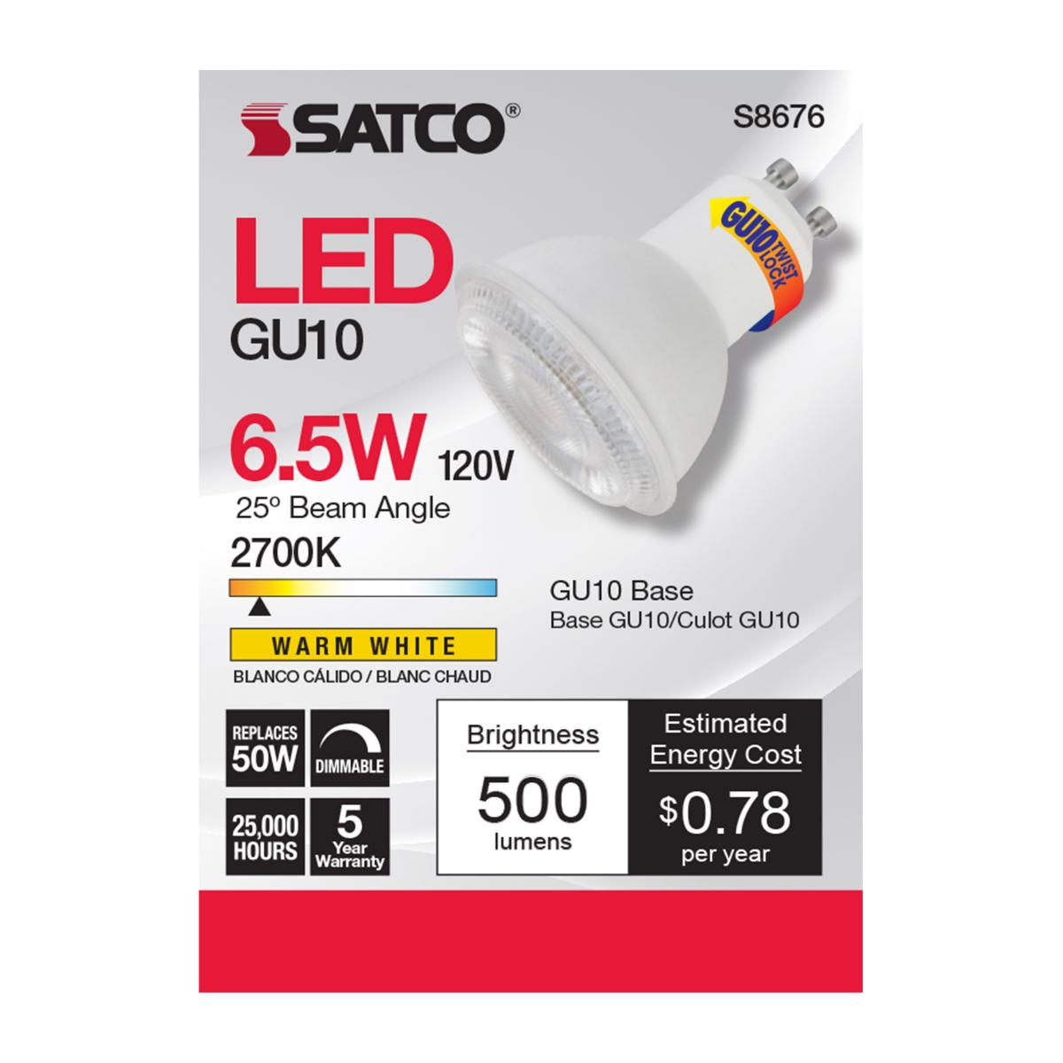 MR16 LED Bulb, 7 Watts, 500 Lumens, 2700K, 50W Equal, GU10 Base, 25° Spot - Bees Lighting