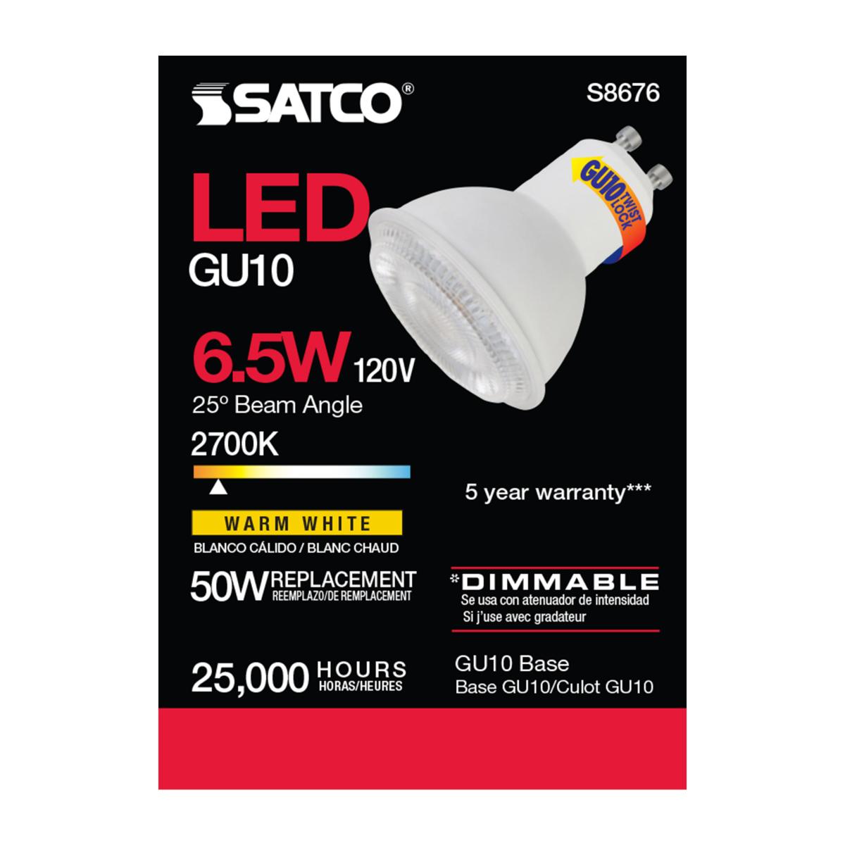 MR16 LED Bulb, 7 Watts, 500 Lumens, 2700K, 50W Equal, GU10 Base, 25° Spot