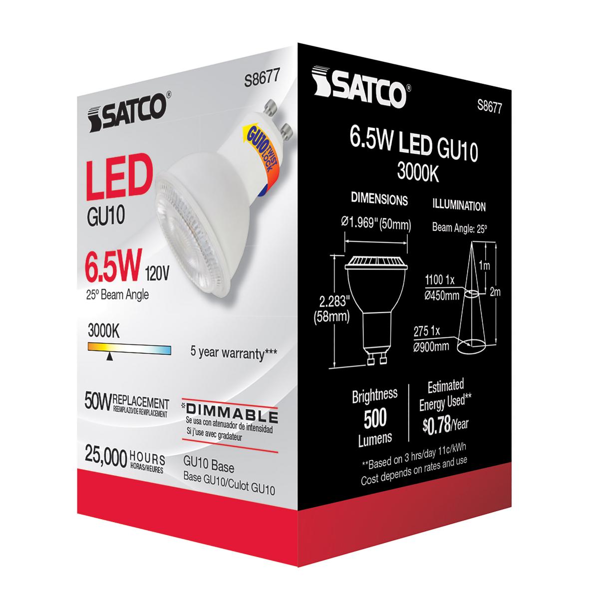 MR16 LED Bulb, 7 Watts, 500 Lumens, 3000K, 50W Equal, GU10 Base, 25° Spot - Bees Lighting
