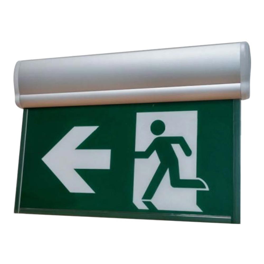 Running Man Edge-lit LED Exit Sign, Universal Face, Silver Finish, Battery Backup Included
