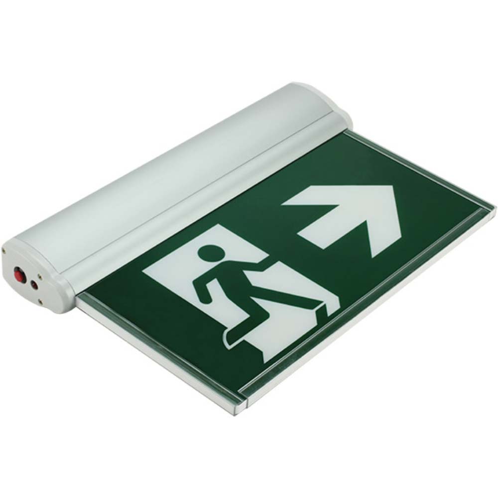 Running Man Edge-lit LED Exit Sign, Universal Face, White Finish, Battery Backup Included