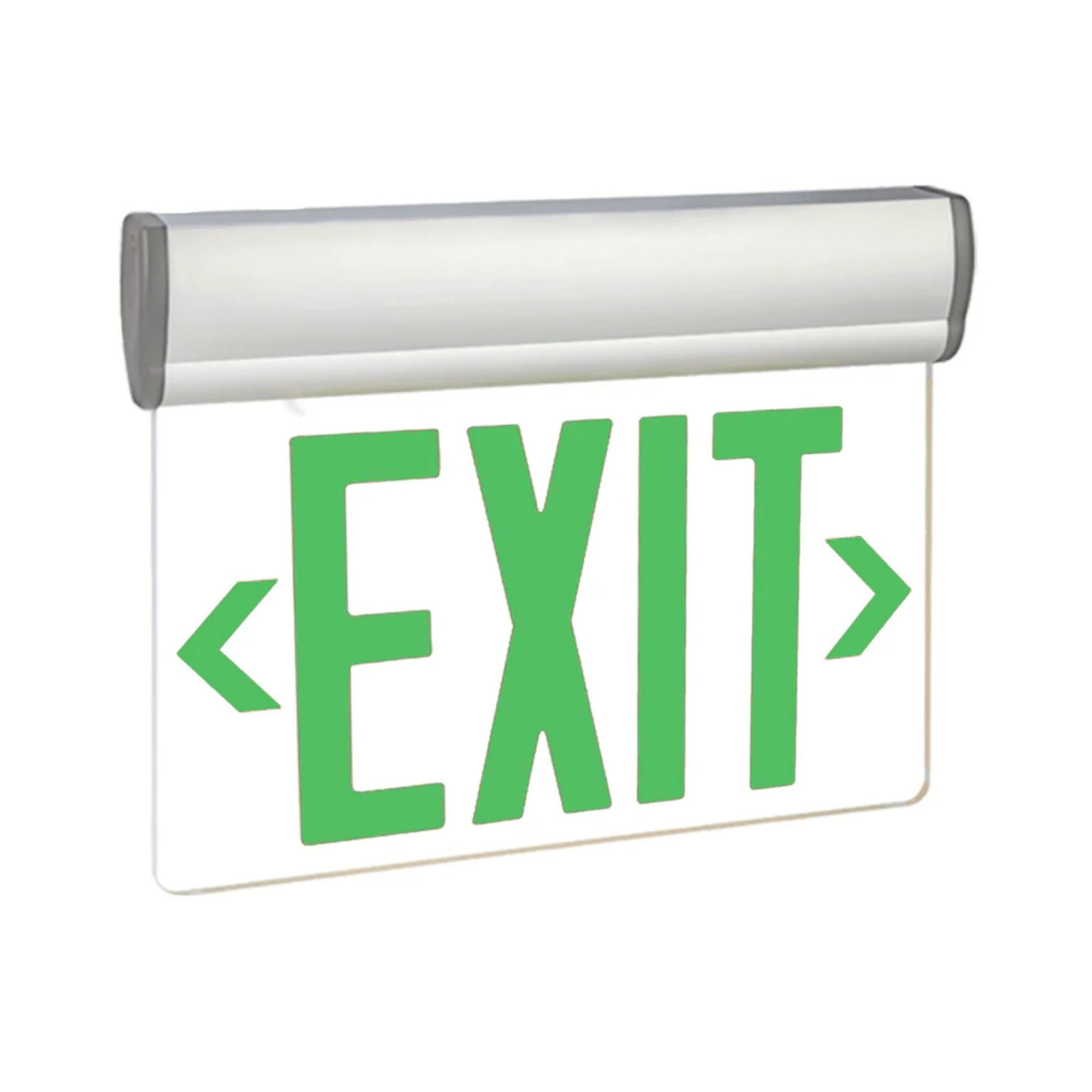 Edge-Lit LED Exit Sign, Recessed Mount, Green Letters, Black - Bees Lighting