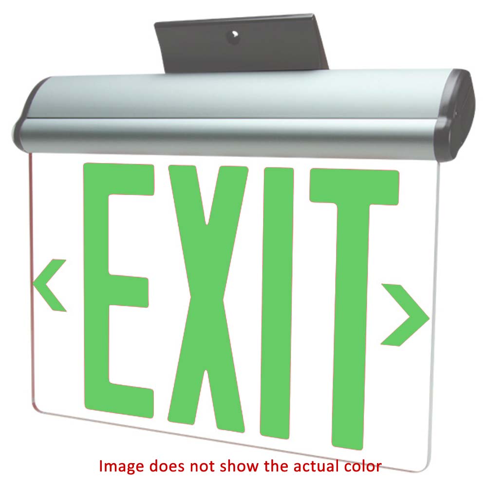 LED Edge-lit Exit Sign 120-277V Battery Backup Double face with Green Letters, White