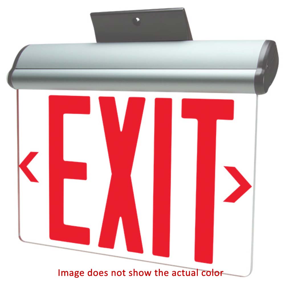 LED Edge-lit Exit Sign 120-277V Battery Backup Double face with Red Letters, White - Bees Lighting