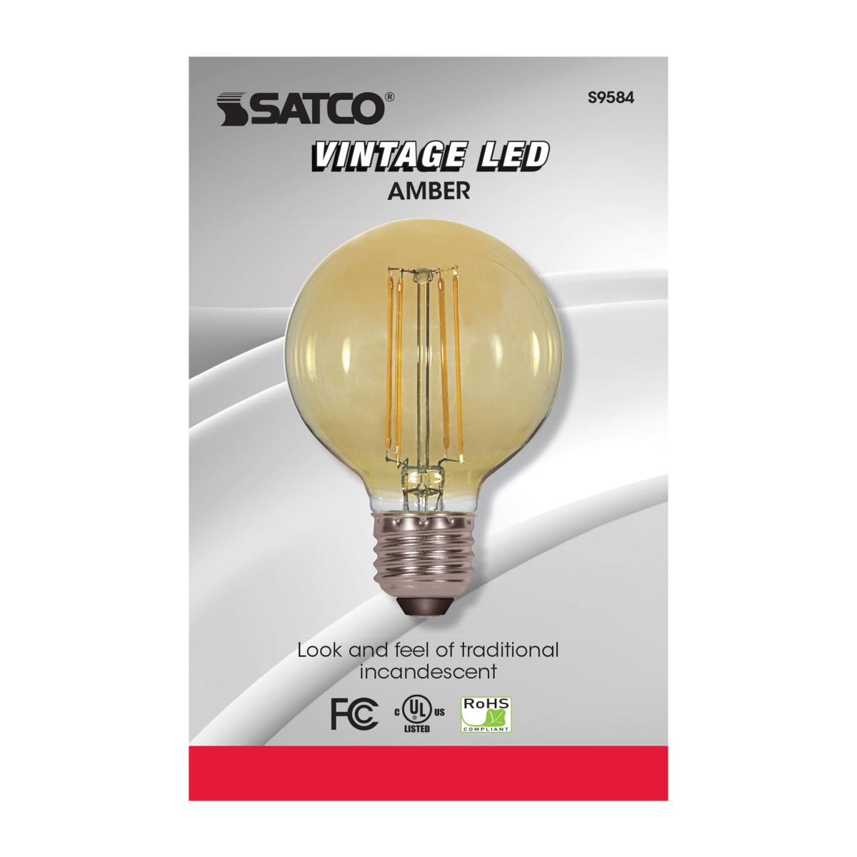 G25 Filament LED Globe Bulb, 5W, 380 Lumens, 2000K, E26 Medium Base, Amber Finish - Bees Lighting