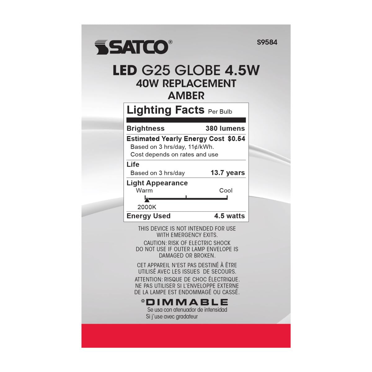 G25 Filament LED Globe Bulb, 5W, 380 Lumens, 2000K, E26 Medium Base, Amber Finish - Bees Lighting