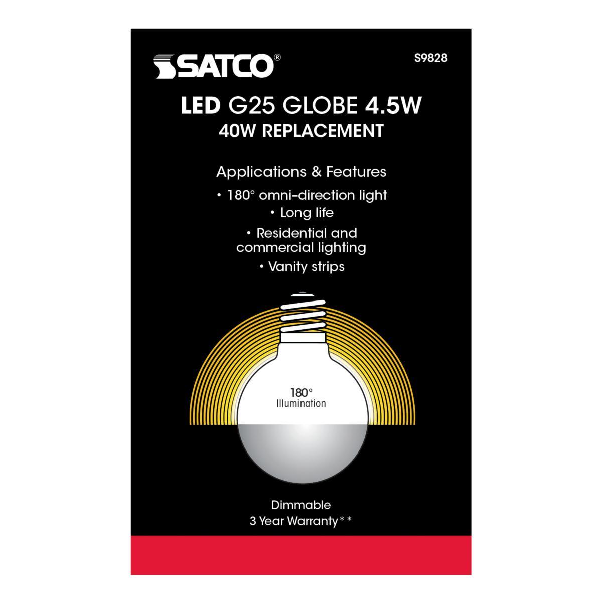 G25 Filament LED Globe Bulb, 5 Watt, 430 Lumens, 2700K, E26 Medium Base, Clear Finish