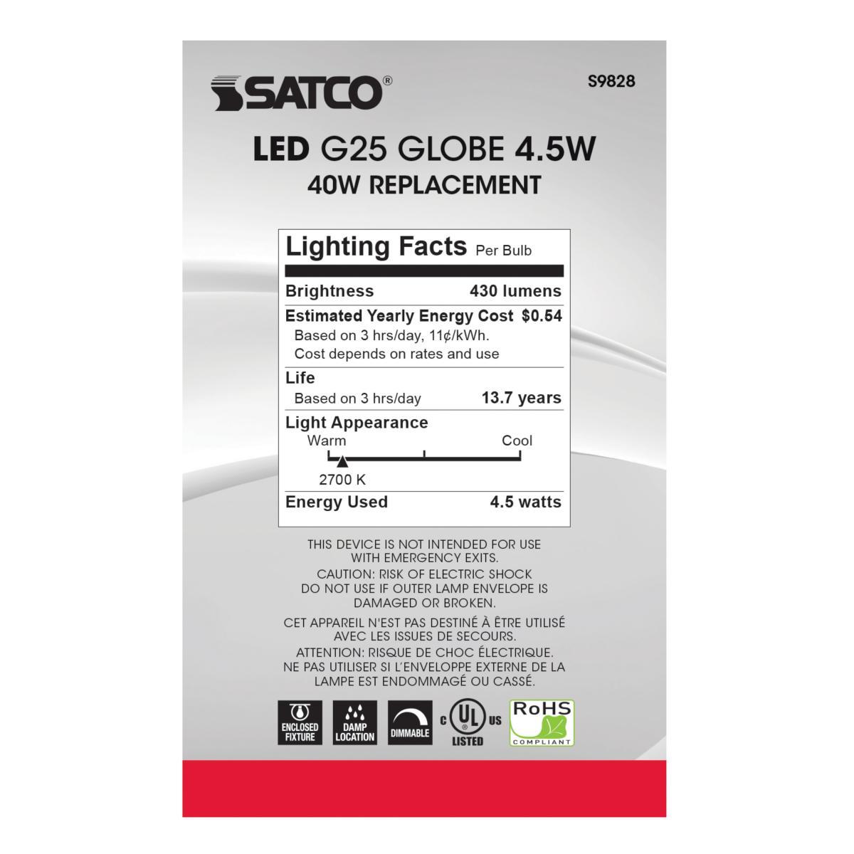 Silver Crown G25 Filament LED Bulb, 5 Watts, 430 Lumens, 2700K, 40W Equal, E26 Medium Base - Bees Lighting