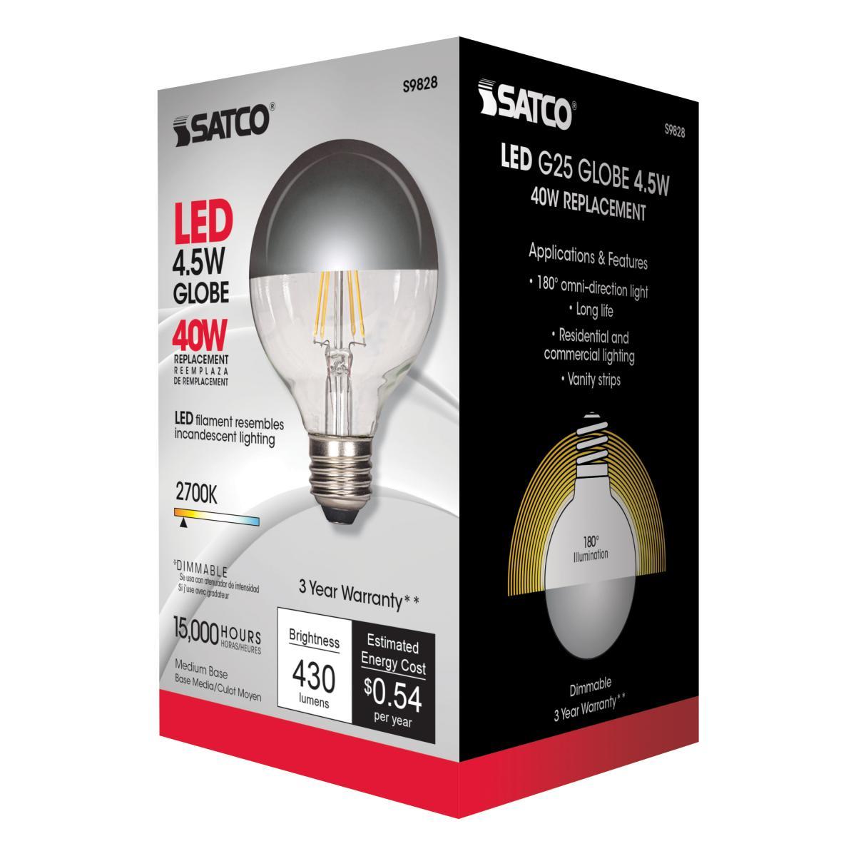 Silver Crown G25 Filament LED Bulb, 5 Watts, 430 Lumens, 2700K, 40W Equal, E26 Medium Base - Bees Lighting