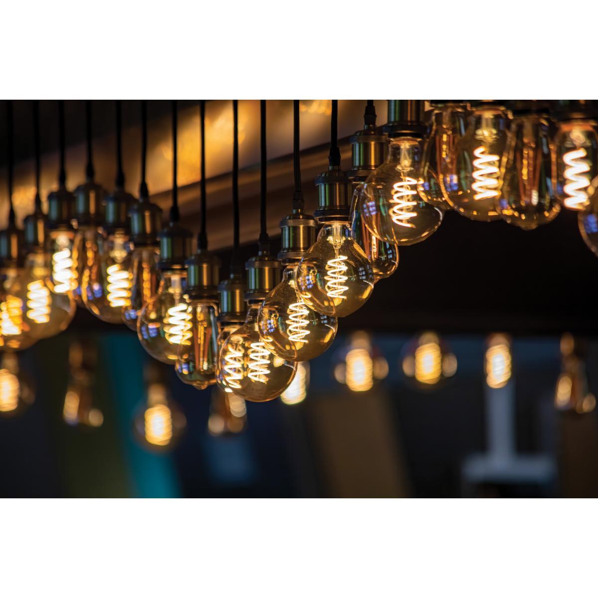 G40 Spiral LED Filament Globe Bulb, 5 Watts, 240 Lumens, 2000K, E26 Medium Base, Amber Finish - Bees Lighting