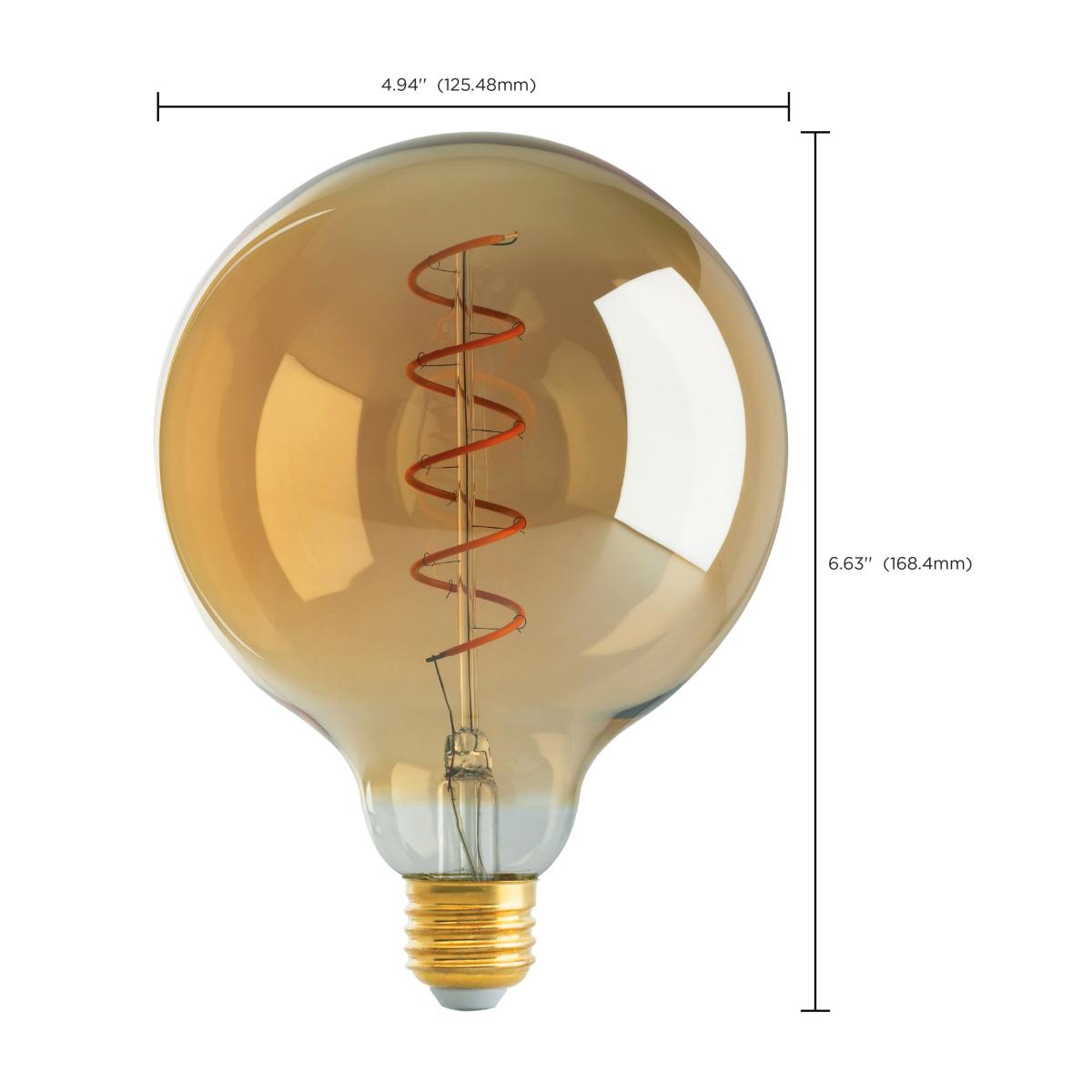 G40 Spiral LED Filament Globe Bulb, 5 Watts, 240 Lumens, 2000K, E26 Medium Base, Amber Finish - Bees Lighting