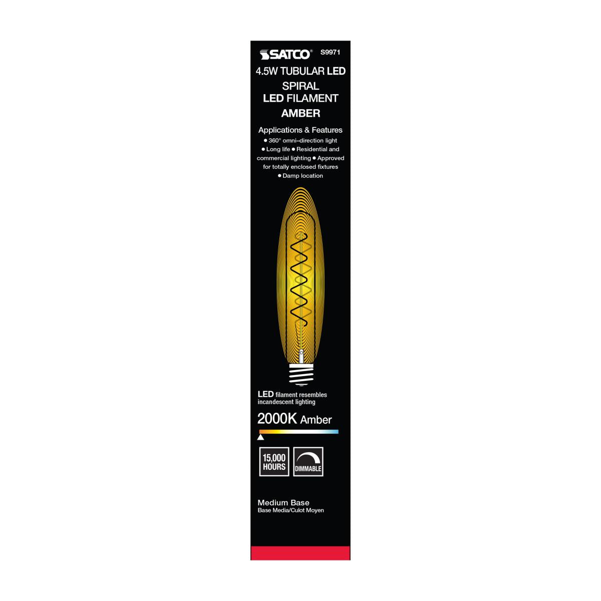 T9 LED Single Tube Spiral Vintage Bulb, 5 Watts, 240 Lumens, 2000K, E26 Base, Amber Finish - Bees Lighting