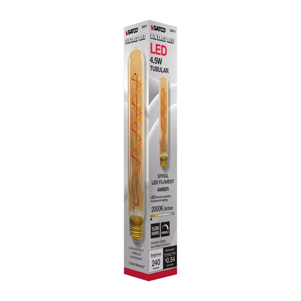 T9 LED Single Tube Spiral Vintage Bulb, 5 Watts, 240 Lumens, 2000K, E26 Base, Amber Finish - Bees Lighting
