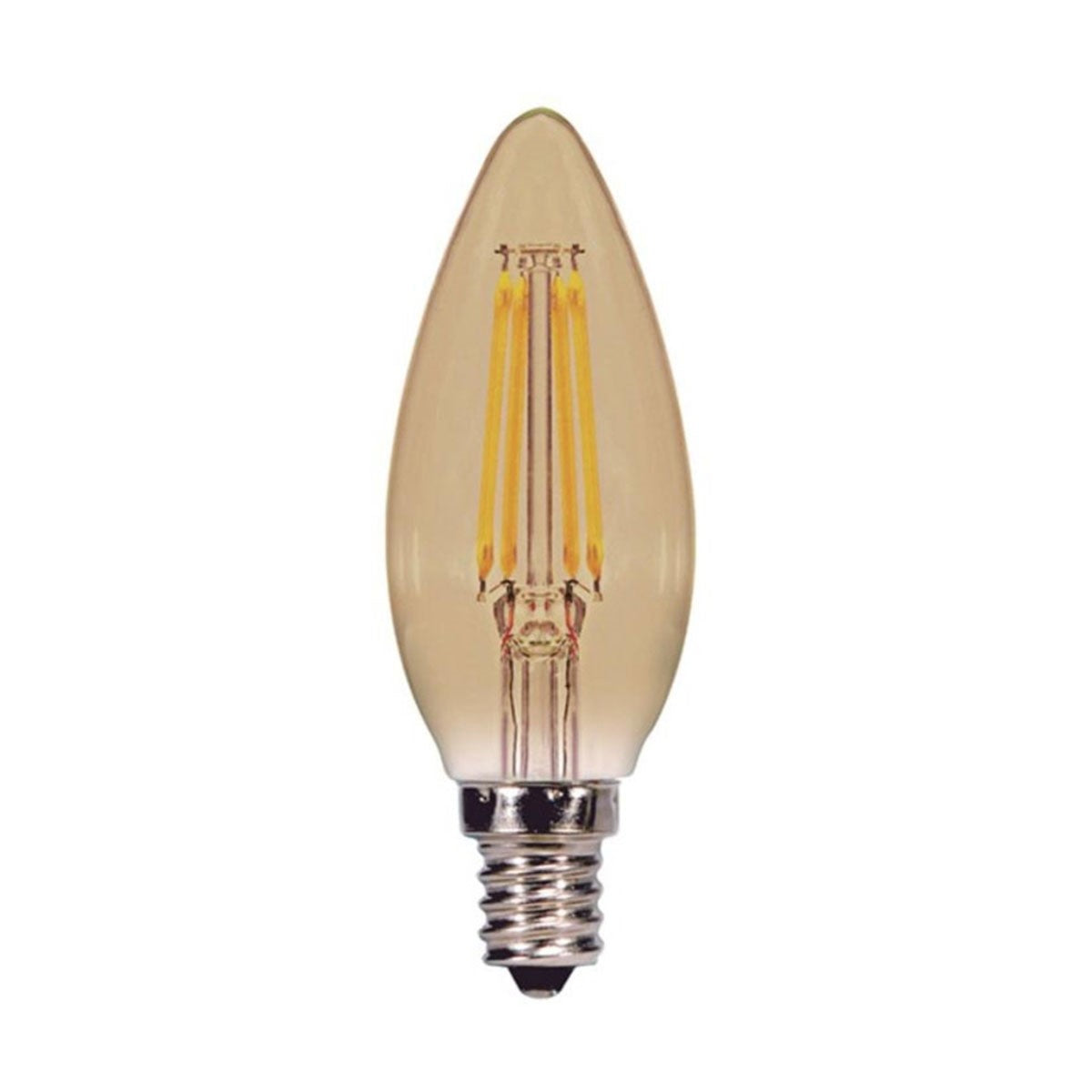 B11 Candle Filament LED Bulb, 40W Equivalent,4 Watt, 300 Lumens, 2000K, E12 Candelabra Base, Amber Finish