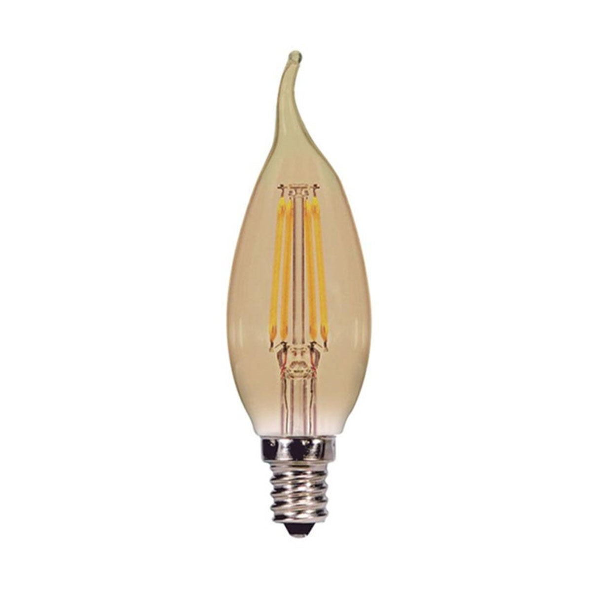 CA11 Candle Filament LED Bulb, 40W Equivalent,4 Watt, 300 Lumens, 2000K, E12 Candelabra Base, Amber Finish