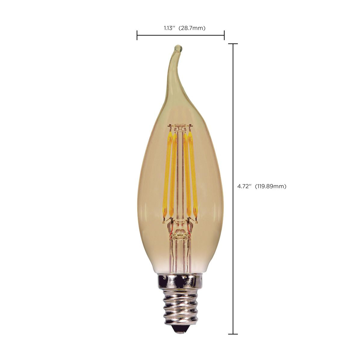 CA11 Filament LED Bulb, 4W, 300lm, 2000K, 40W Equal, E12 Candelabra Base, Amber Finish - Bees Lighting