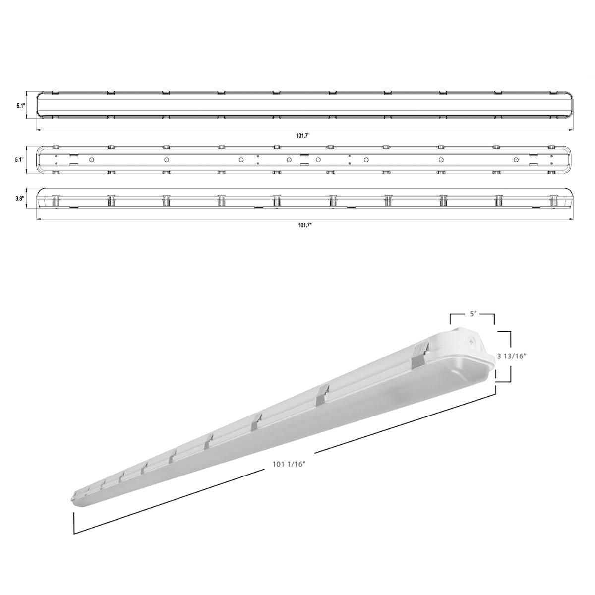 8ft Vapor Tight LED Light, 100W, 13700 Lumens, 35K/40K/50K, 120-277V - Bees Lighting