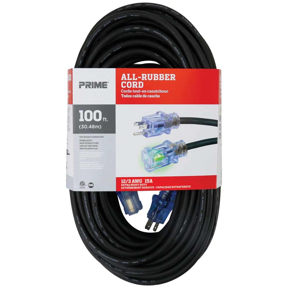 100 ft. 12/3 SJOOW All-Rubber Outdoor Heavy Duty Extension Cord Black